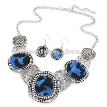 Blaue Rhinestone elegante Weinlesehalskette eingestellt mit Ohrring und Halskette